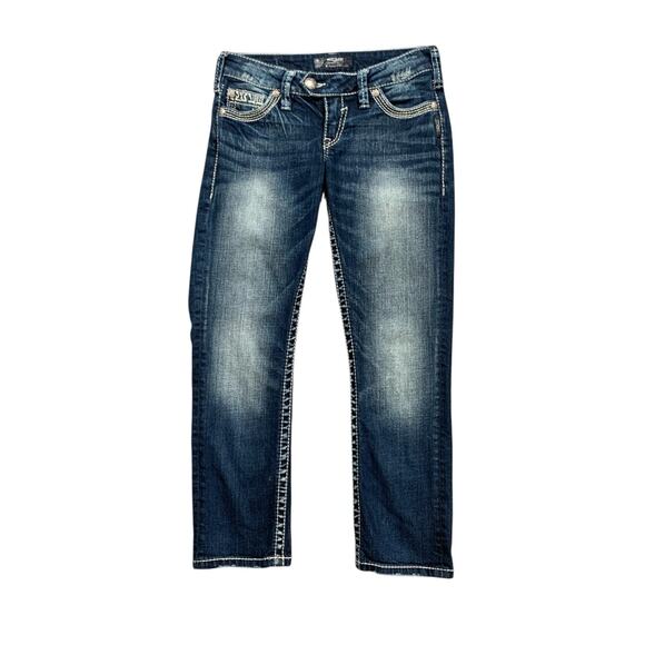 Silver Jeans Women 26 Denim Tuesday Low Rise Western Embroidered Capri Cropped - Picture 1 of 12